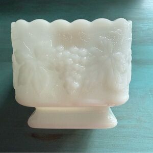 Anchor Hocking Milk Glass White Embossed Grape Design Vase Dish